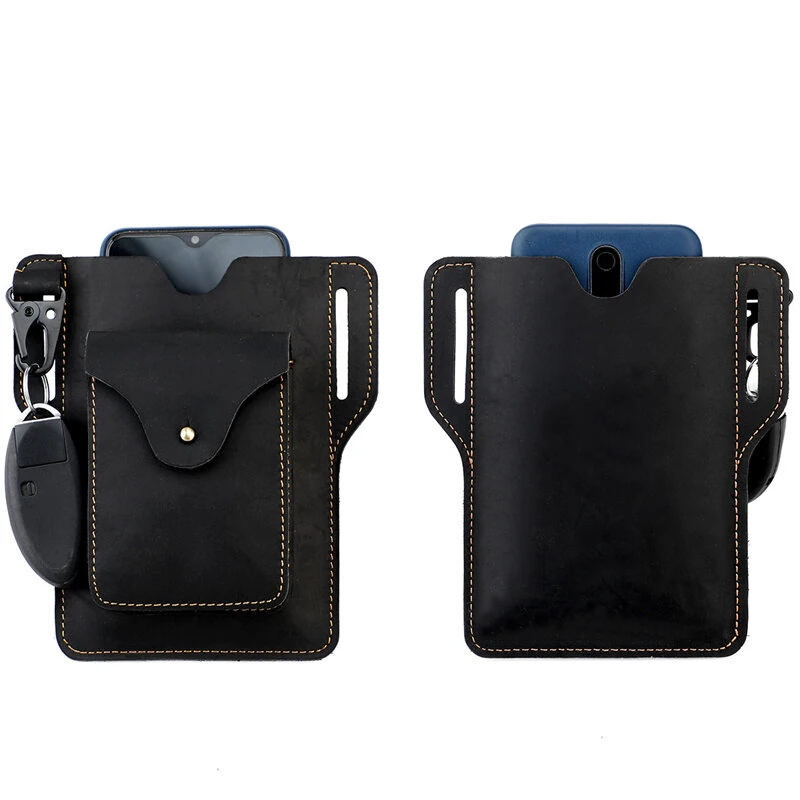 (image for) Ekphero Retro Men's Waist Bag Genuine Leather Belt Bag Key Waist Work Pocket Phone Bag for Belt Wearable Holster